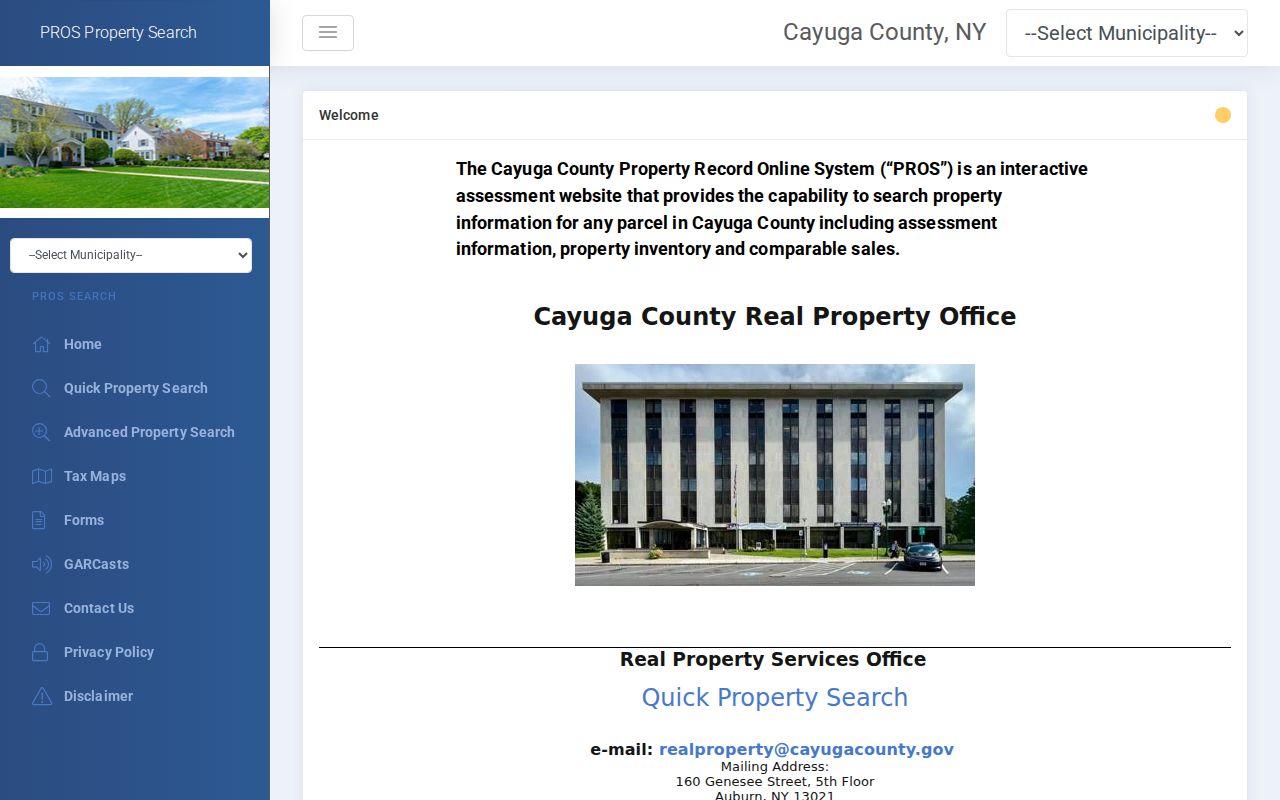 Auburn residents directory view of the Cayuga County property search portal