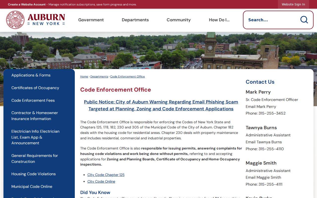 Auburn neighbors code-enforcement office warning and records route